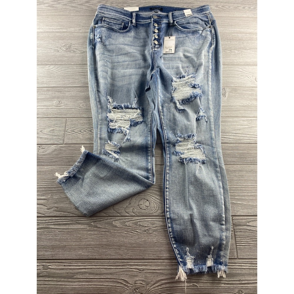 Judy Blue Jeans Womens 20W Skinny Fit High Waist Button Fly Distressed NWT